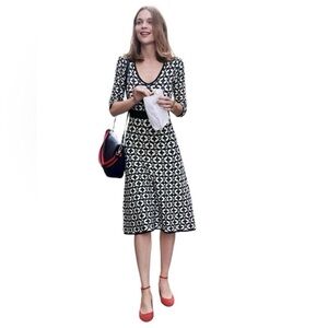 Boden Black and White Geometric Midi Dress